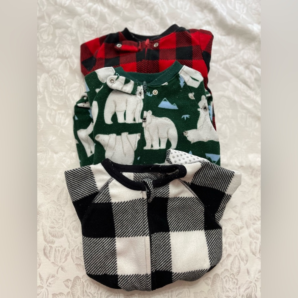 12m - Fleece Zippered Footie PJs x3 Bundle